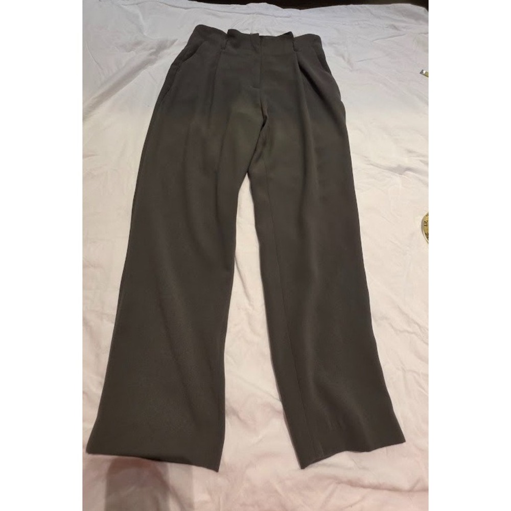 HM Dark Olive Green High Waisted Pleated Wide Leg Dress Pants Trousers Size 8